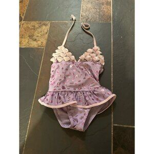 24mo floatimini floral purple ruffle bathing swim suit polka dot